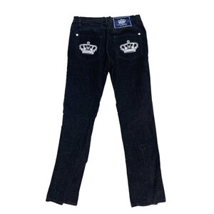victoria beckham black corduroy pants rock & republic with Crown Embroidery 28